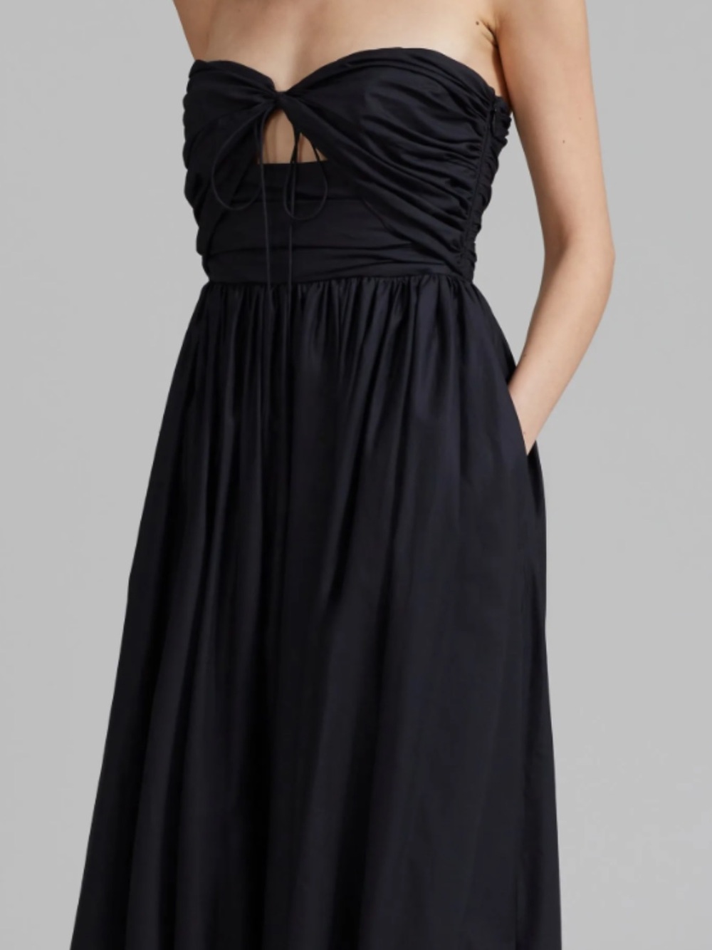 Black Ruched Tie-Front Maxi Dress